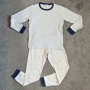 Petit Bateau Kid’s Blue Striped Pajama Set with Navy Trim